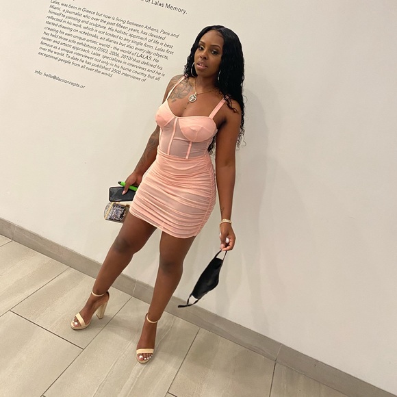 Baby Pink Body Con Mesh Dress - Picture 1 of 3
